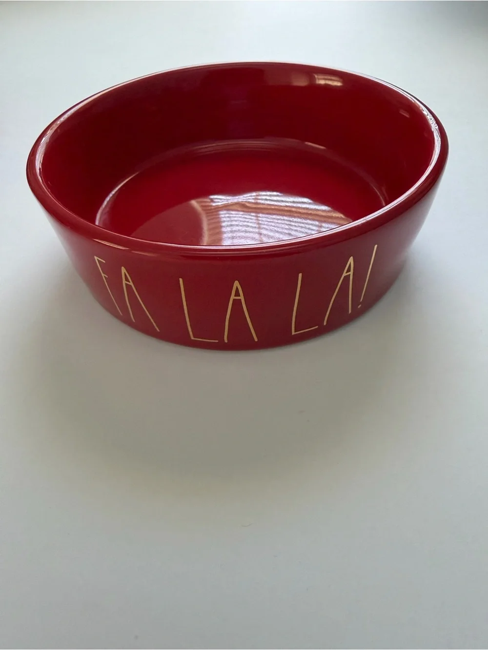 Rae Dunn Red 'Ho Ho' and 'Fa La La' Pet Bowls with Gold Lettering